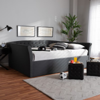 Baxton Studio CF9044-B-Charcoal-Daybed-F Delora Modern and Contemporary Dark Grey Fabric Upholstered Full Size Daybed